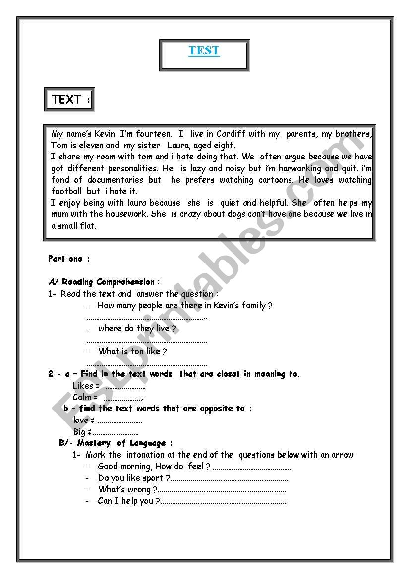 english test worksheet