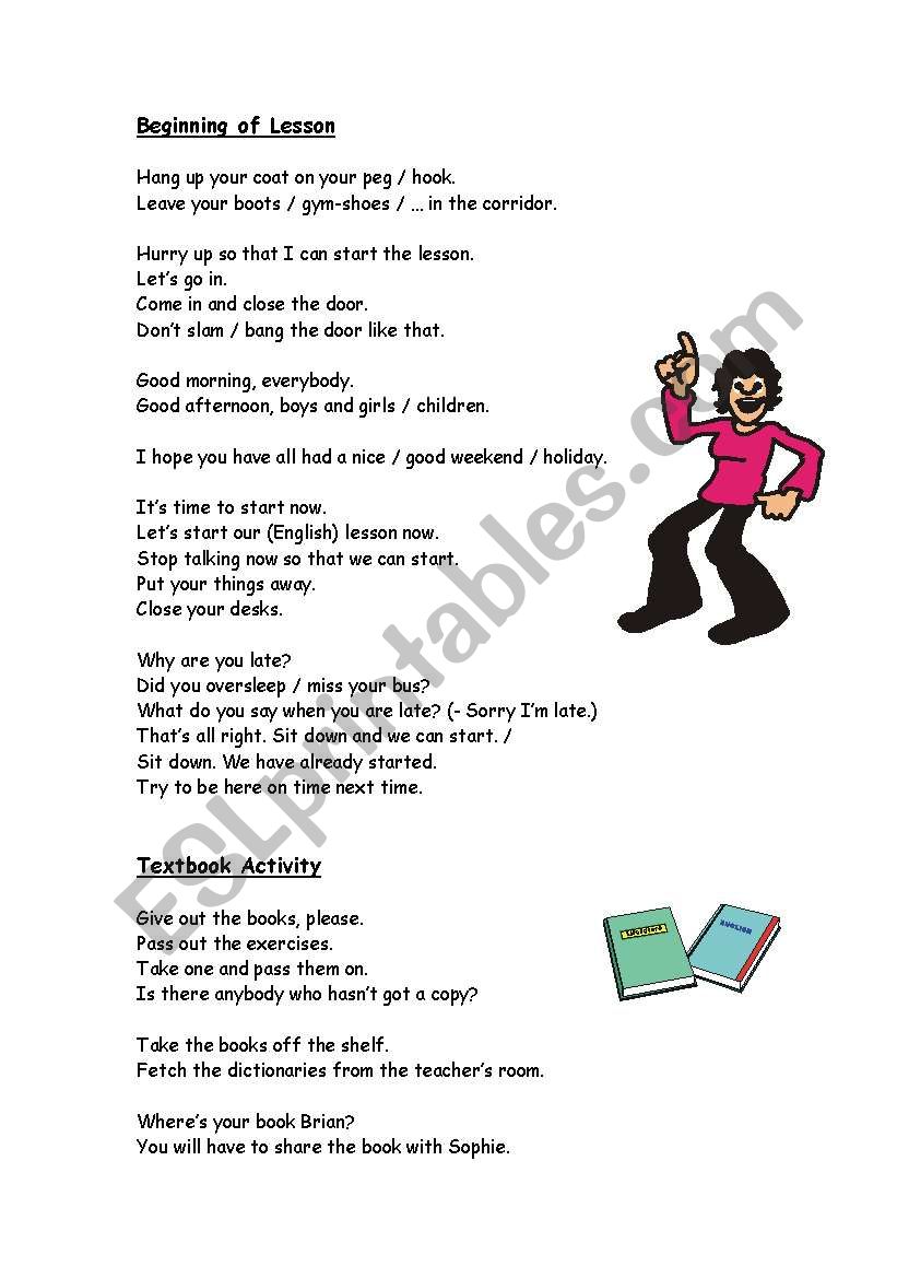 Classroom Language worksheet