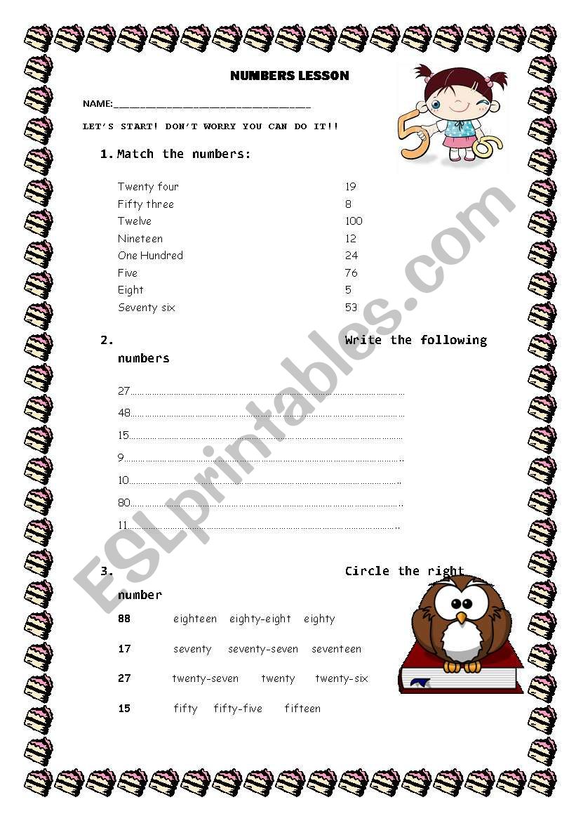 Numbers lesson  worksheet