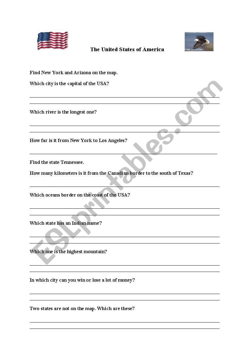 USA quiz worksheet