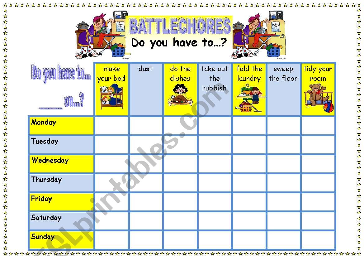 ❤Do You Have To Speaking Game❤ BATTLECHORES!❤ - 3 pages: game board, game items and full instructions!