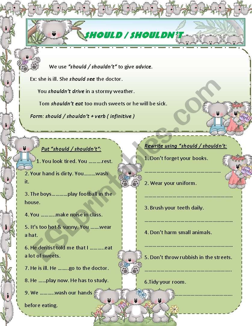 should/ shouldnt worksheet