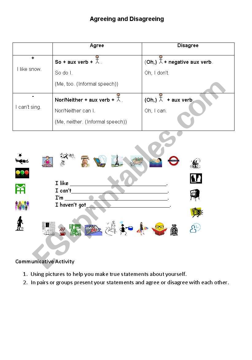 Agreeing and Disagreeing worksheet