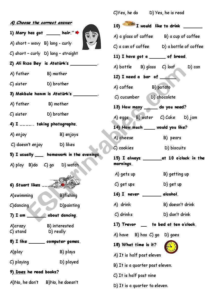 multiple choice test worksheet