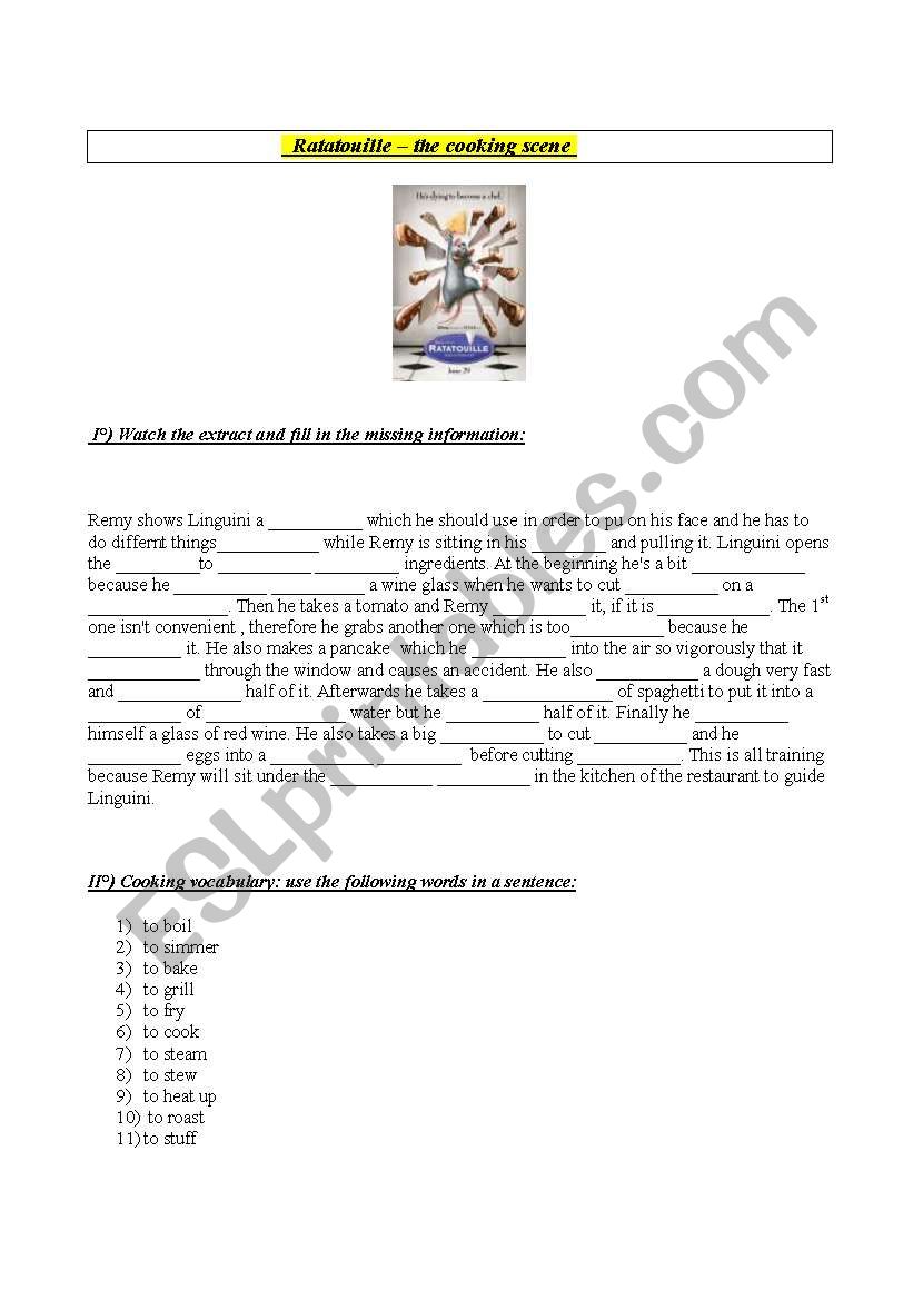 Ratatouille worksheet