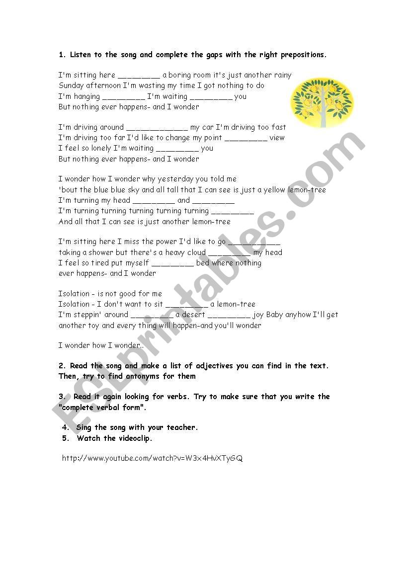 Lemon Tree activity worksheet