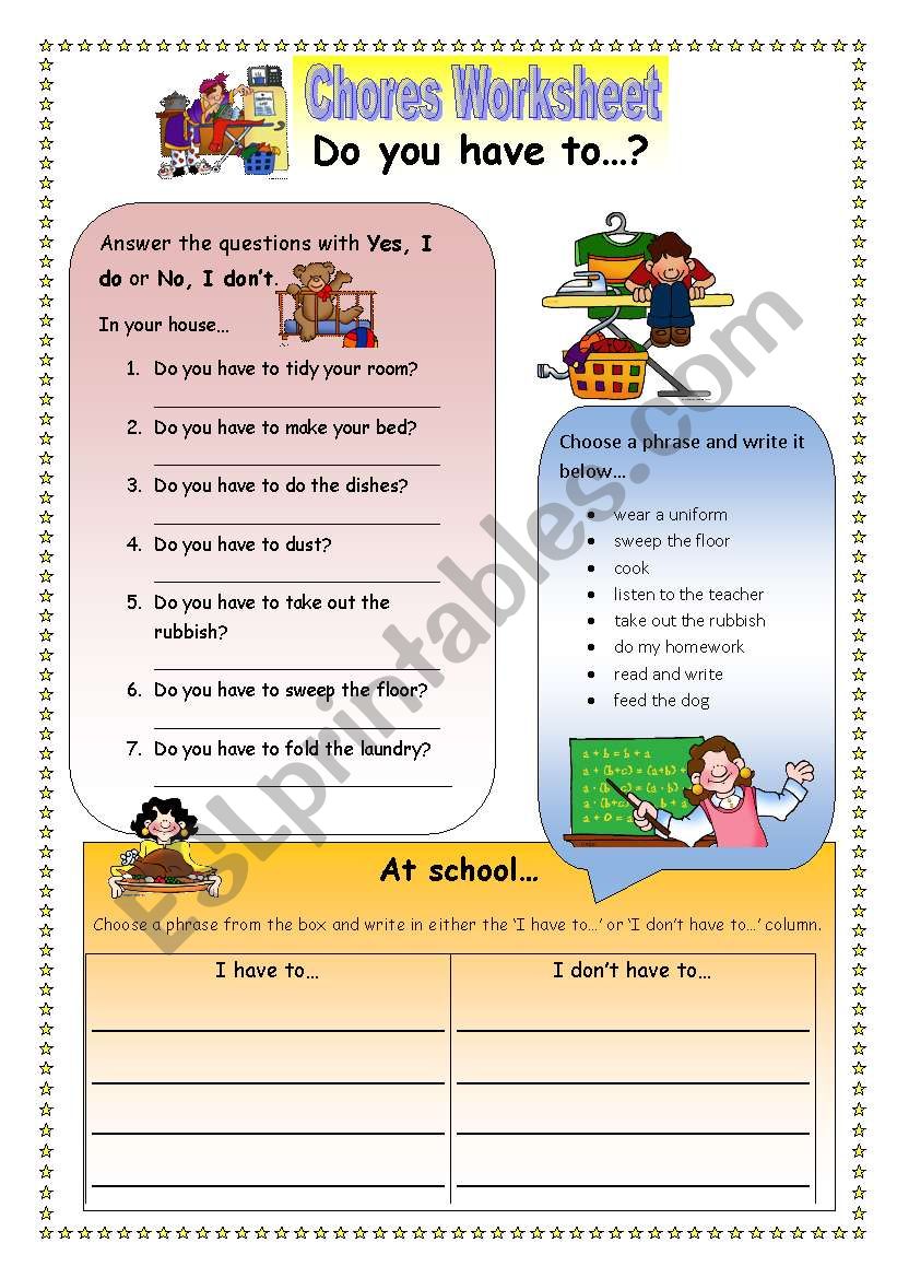 ❤Do You Have To Worksheet❤ 2 pages❤ Gap fill and writing practice!