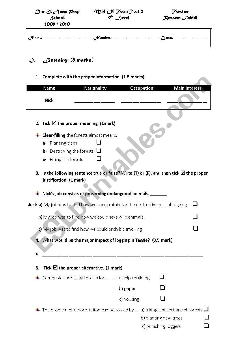 HEALTH AND ENVIRONMENT (mid of term test 2)