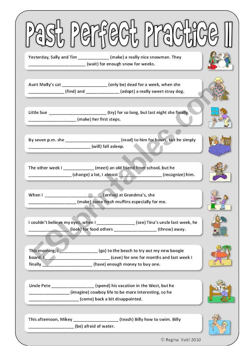 Children and adults: past perfect / past perfect progressive (continuous) & mixed past tenses 2/2 (key included)