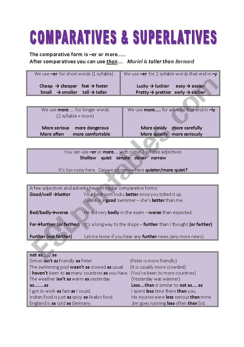 Comparatives & Superlatives worksheet