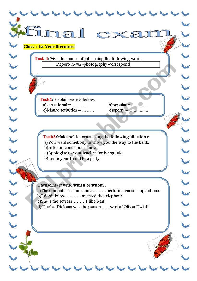 an evaluation paper for 1as (high school) in Algeria ( to be used  before the final exam as a remedy)