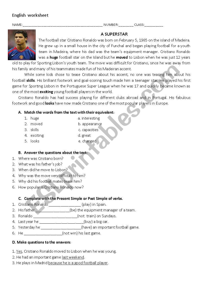 Cristiano Ronaldo worksheet