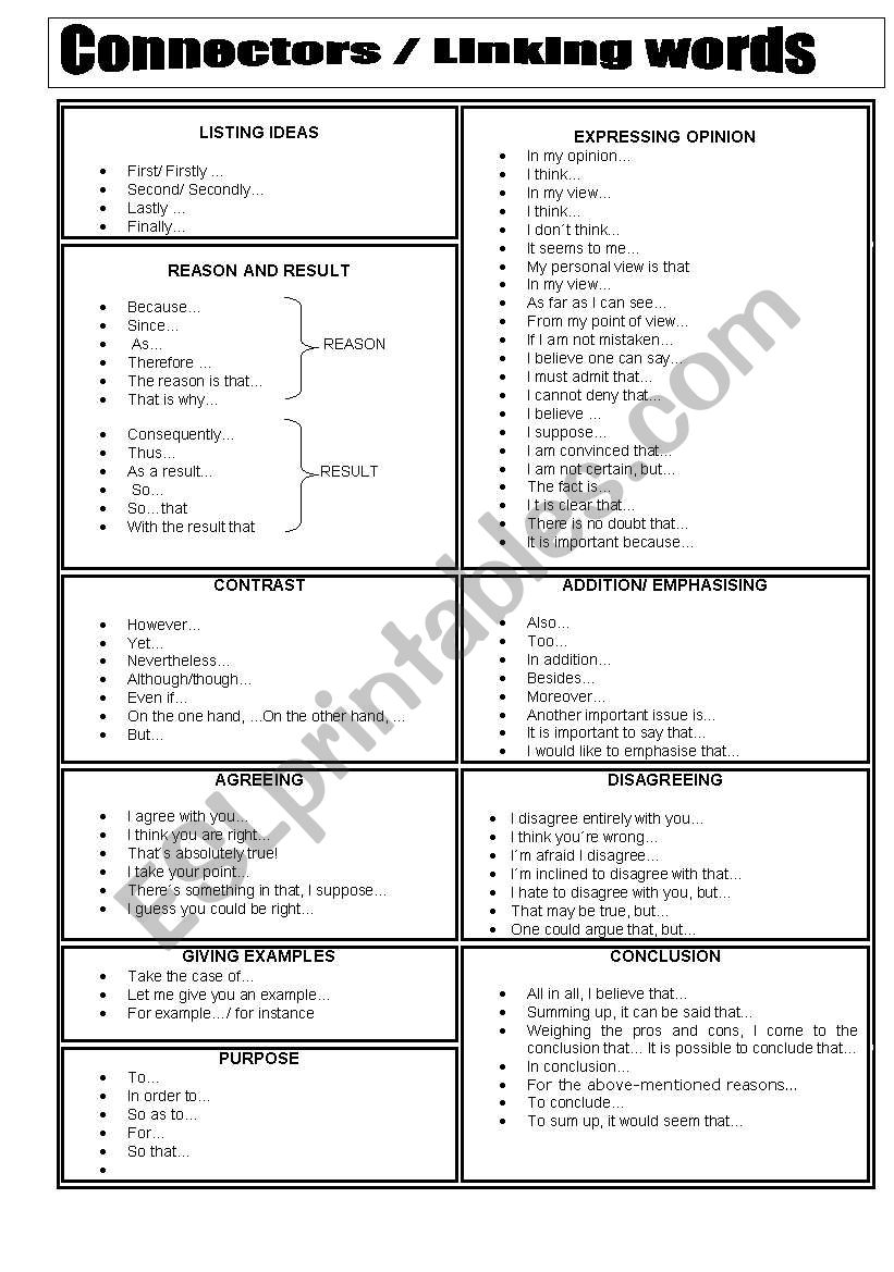  Connectors linking words  ESL worksheet by silaulau