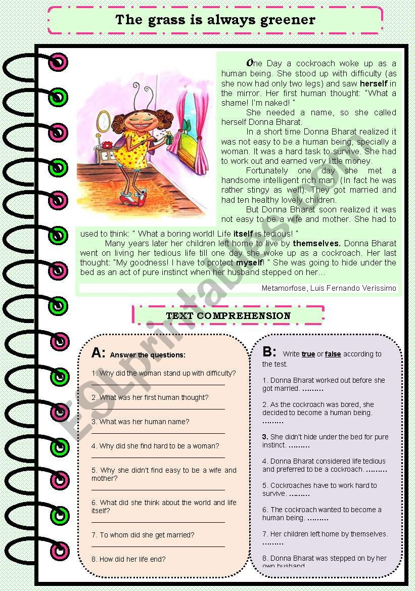 The Metamorphosis - TEXT COMPREHENSION 