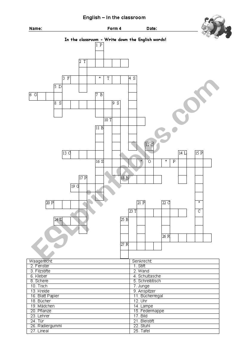 things in the classroom worksheet