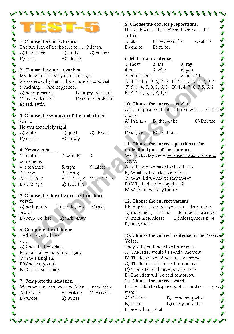 TEST worksheet