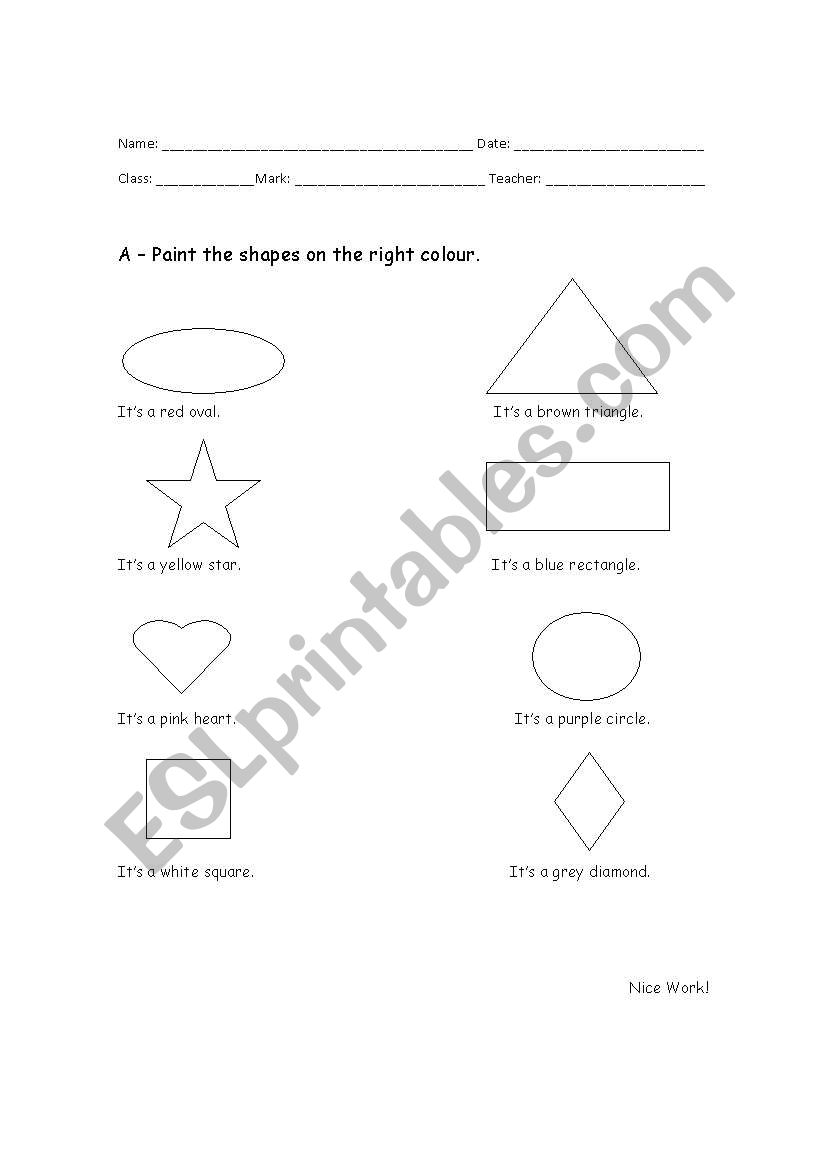 Shapes and colours worksheet