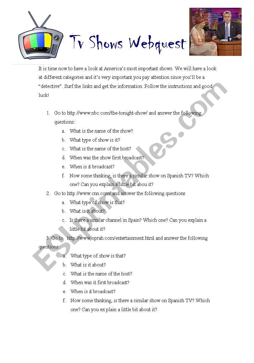 TV shows Webquest worksheet