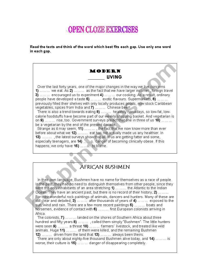 OPEN CLOZE worksheet