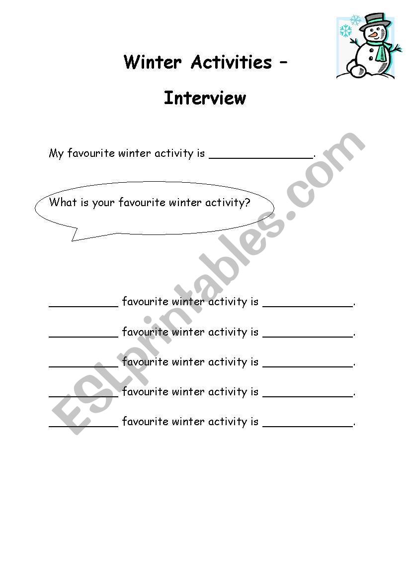 Winter Acitivties worksheet