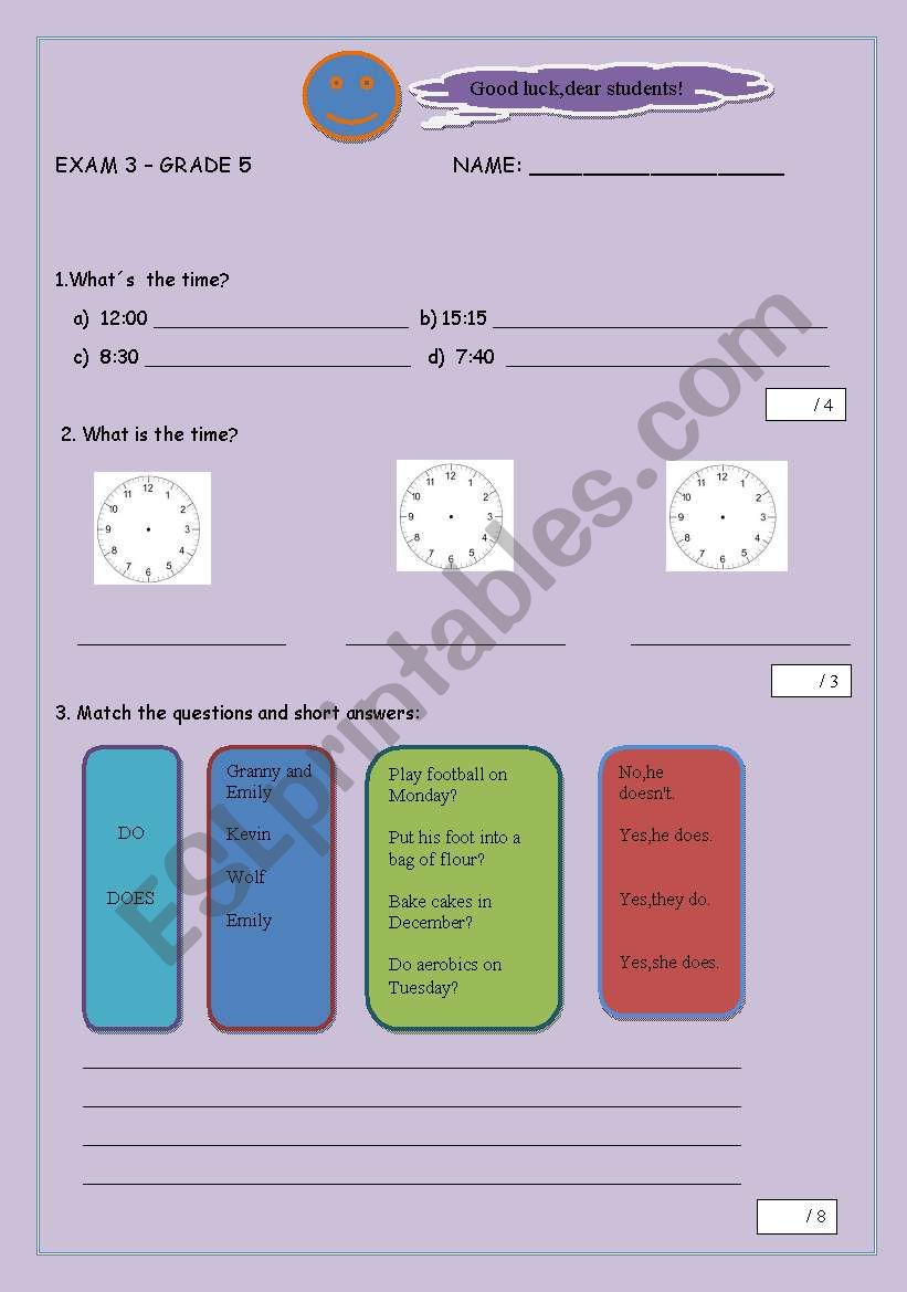 test in grade 5 worksheet