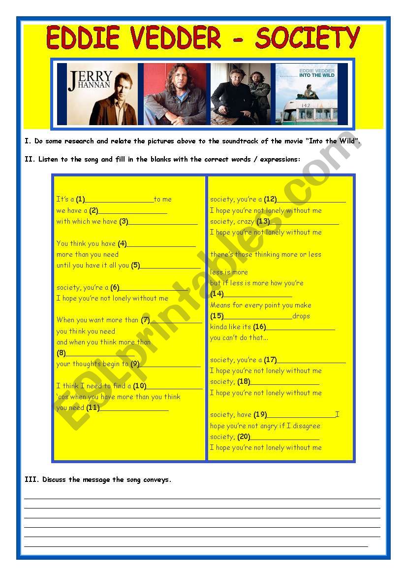 SONG : Society worksheet