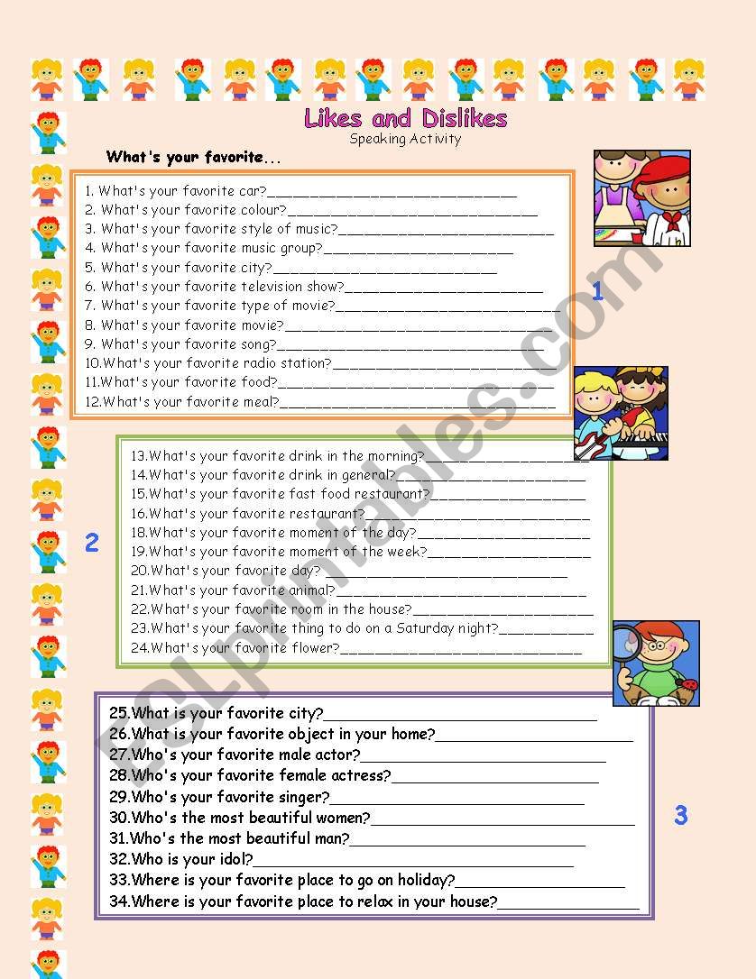 Speaking Activity for likes and dislikes