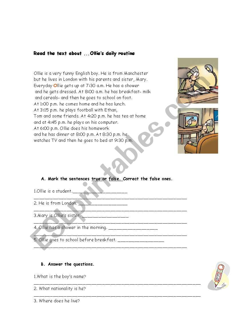 Ollies routine worksheet