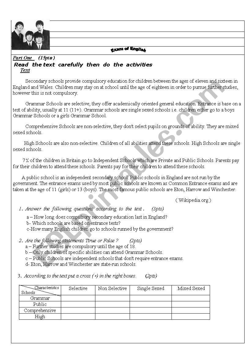 exam:Education in Englandand Wales