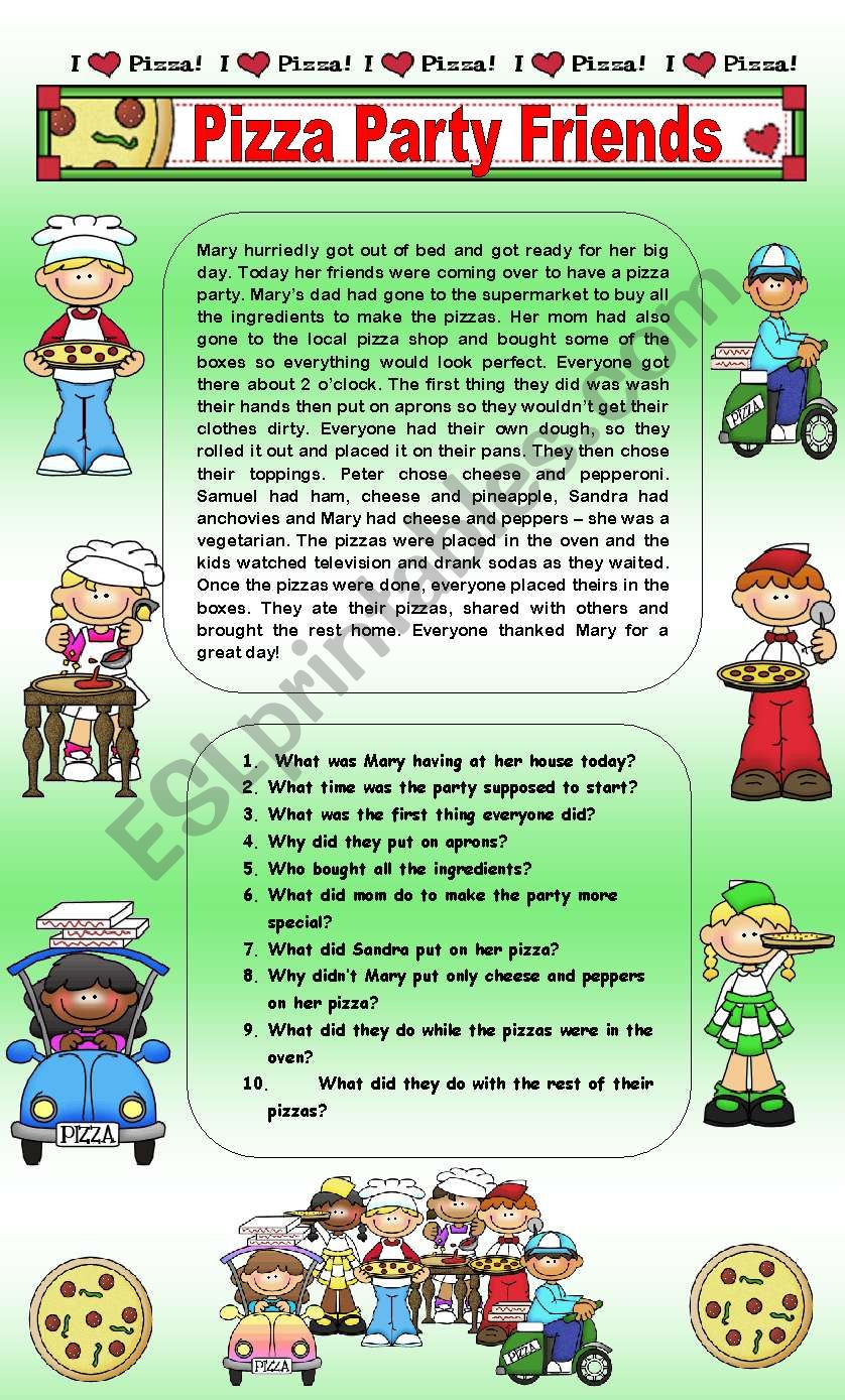 Pizza Party Friends worksheet