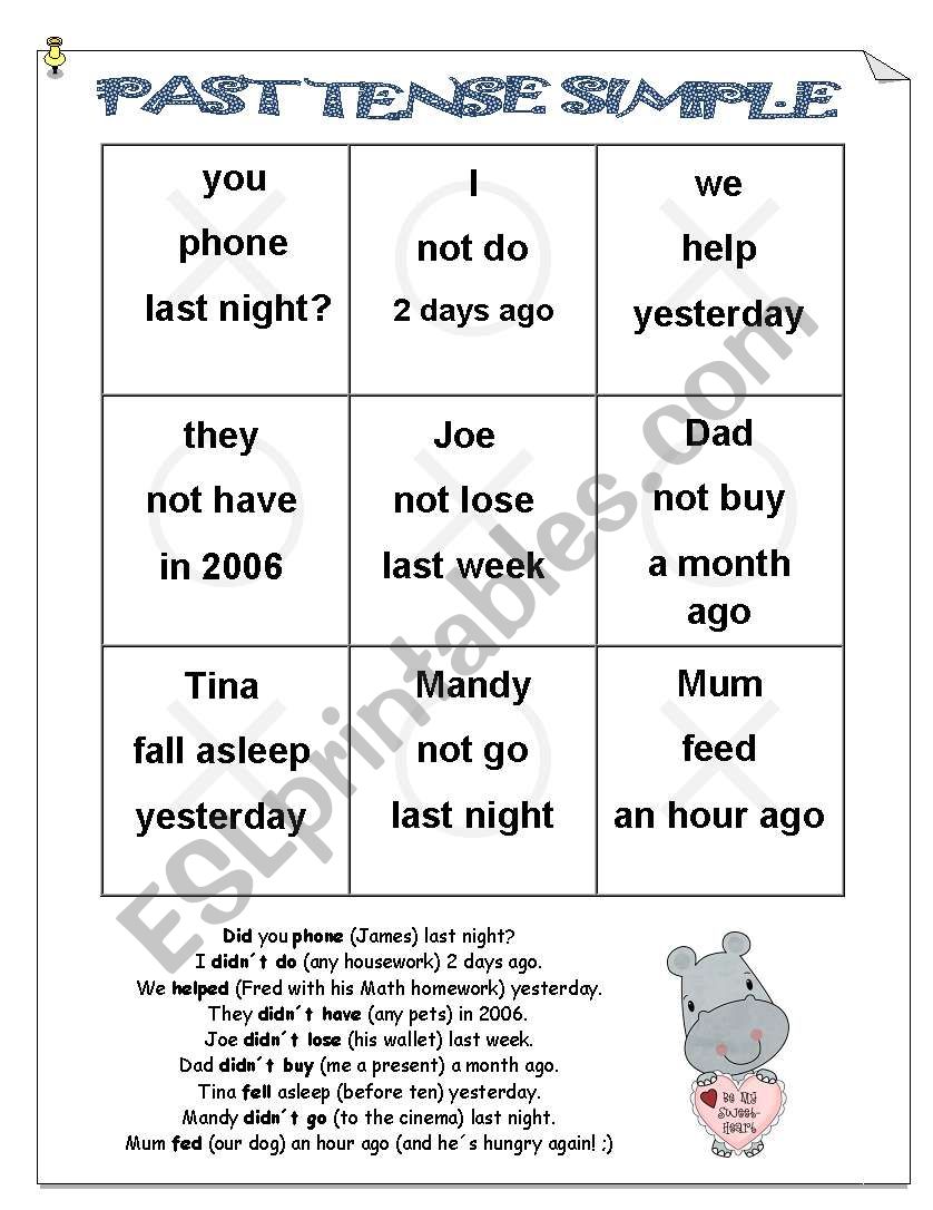 TIC TAC TOE - Past Simple worksheet