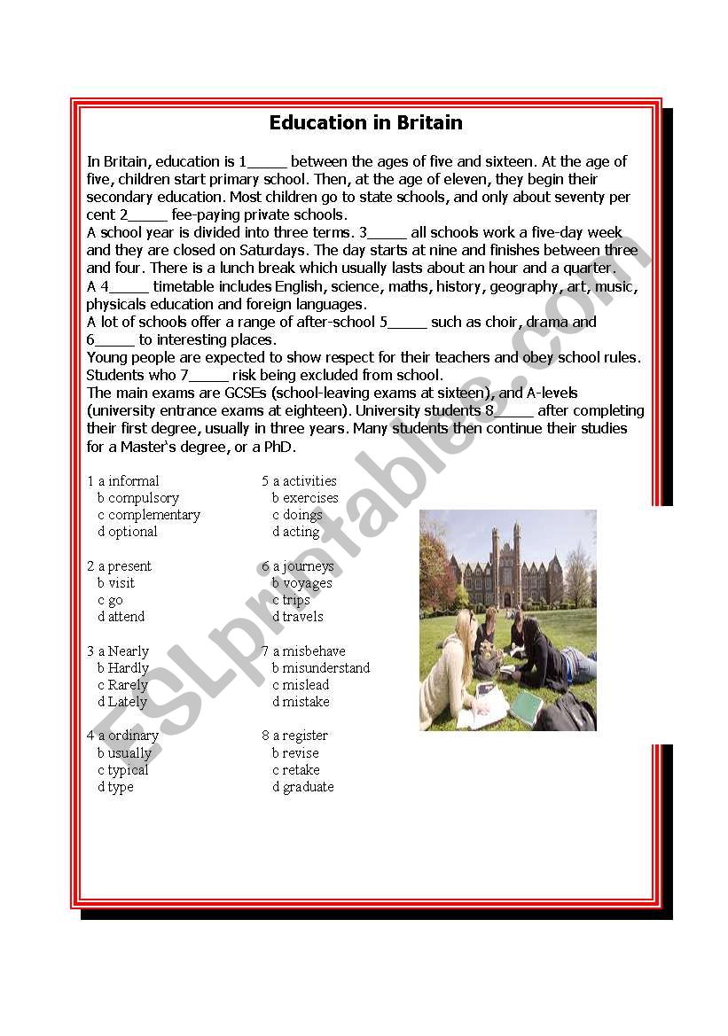 Education in Britain worksheet