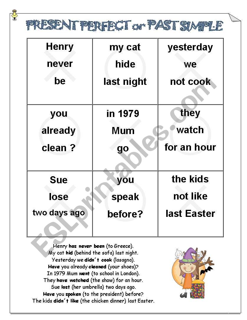 TIC TAC TOE - Present Perfect Simple or Past Simple