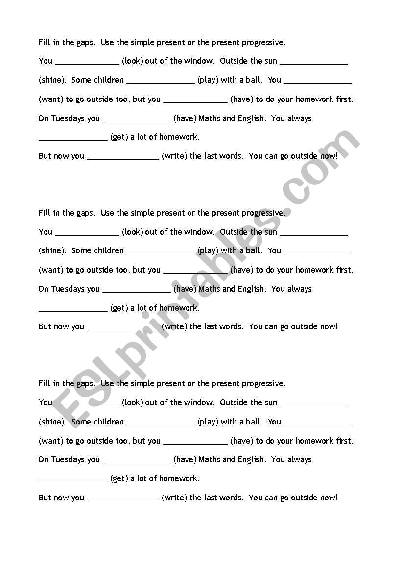 Present Tense Gap Text worksheet