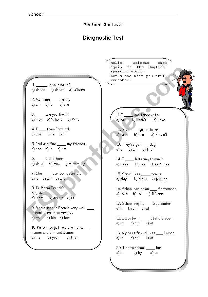 Diagnostic Test worksheet