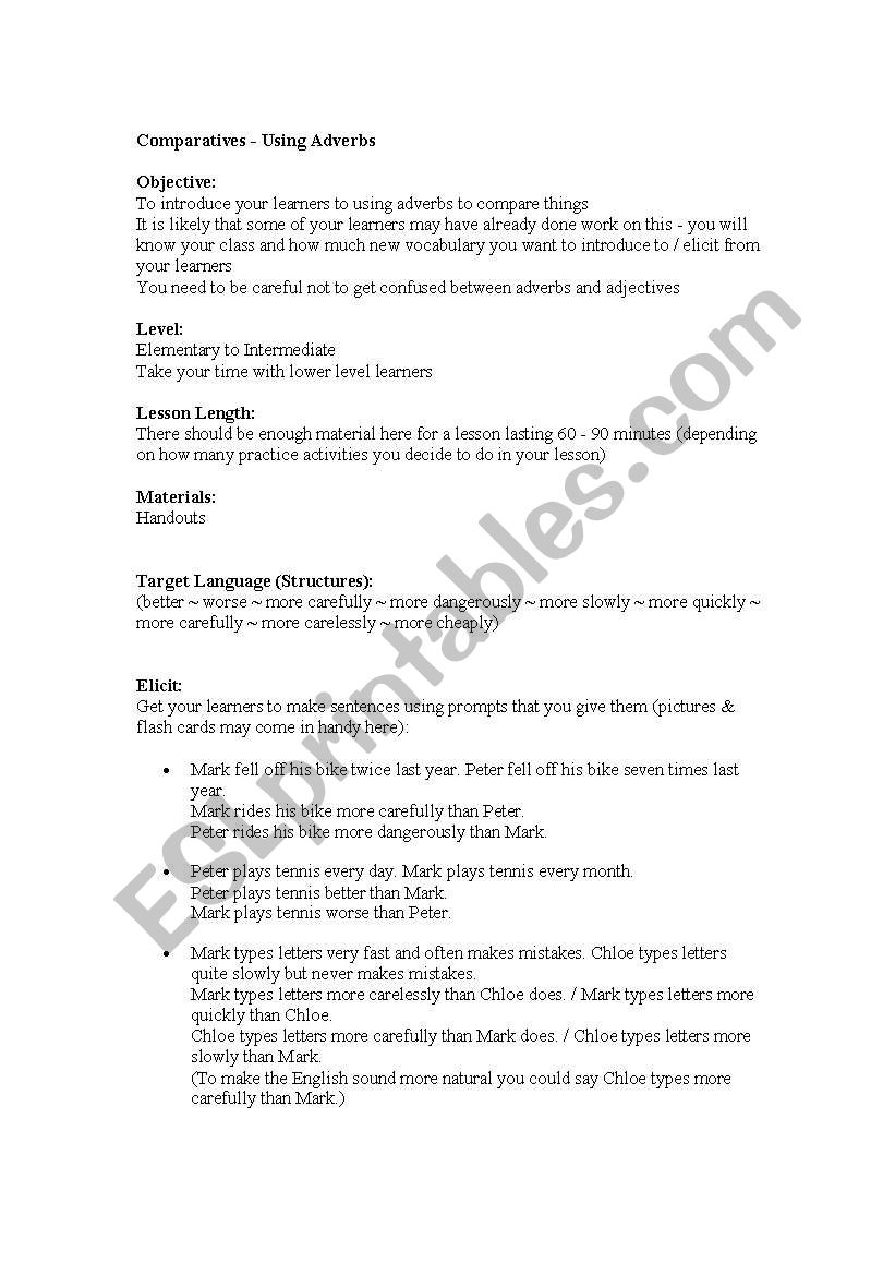 Comparatives with Adverbs worksheet