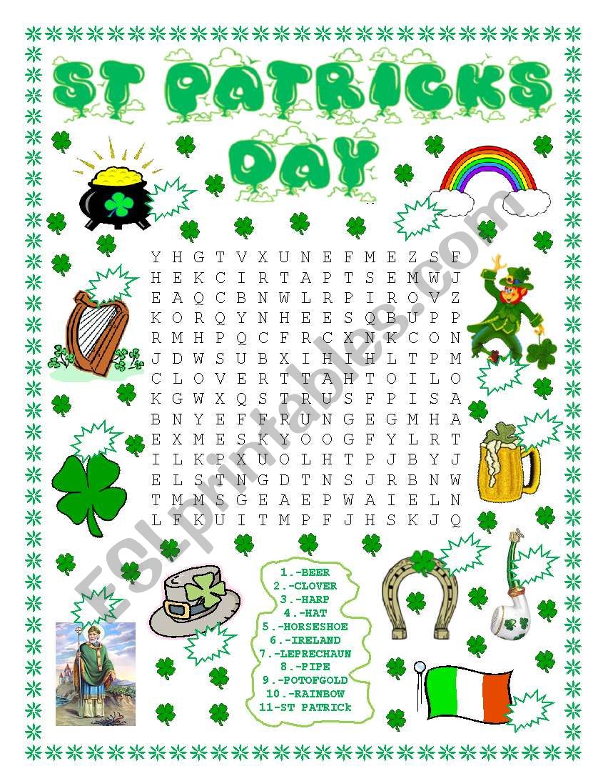 St Patricks Day wordsearch and number the pictures