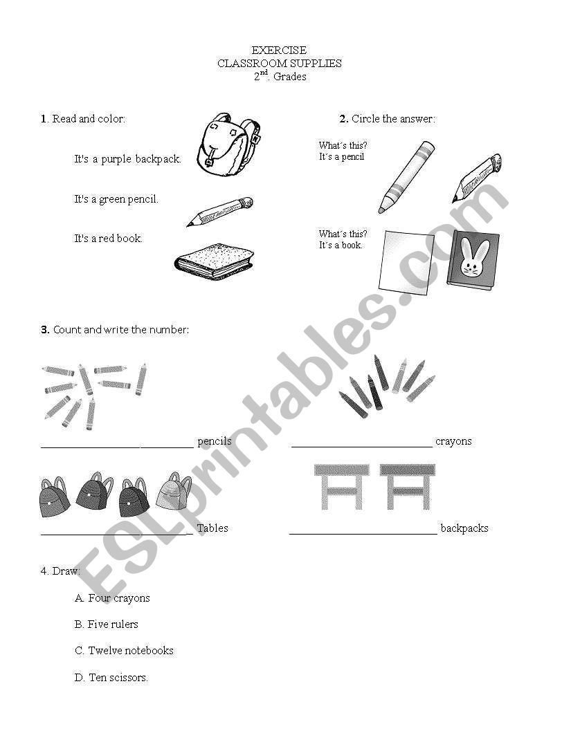 Classroom Supplies worksheet
