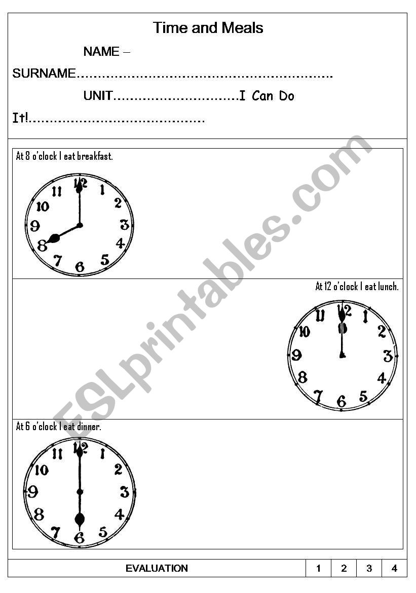 Time and Meals worksheet