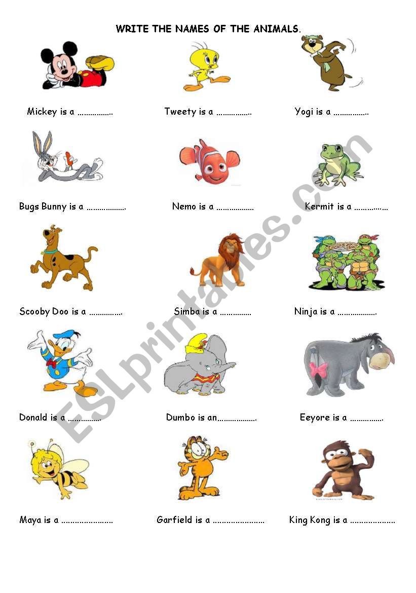 Cartoon Animals worksheet