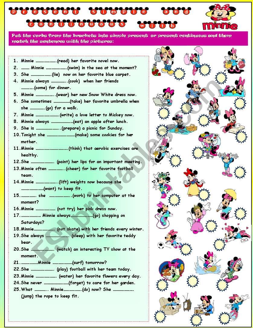 Present simple and continuous worksheet