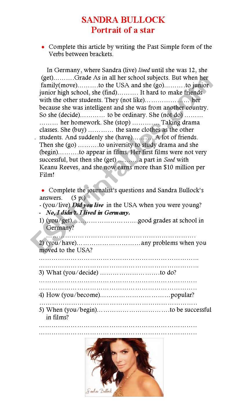 Sandra Bullock worksheet