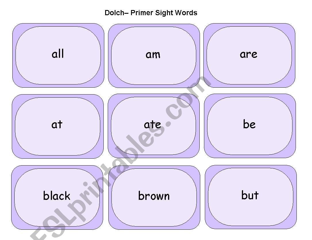 Dolch Primer Cards worksheet