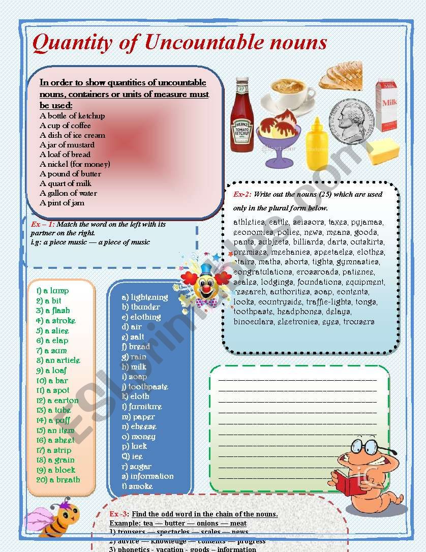 Quantity of uncountable nouns worksheet