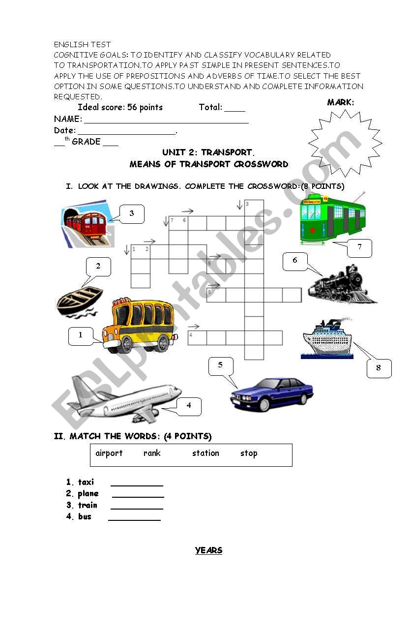 Test ( Past Simple) - 4pgs worksheet