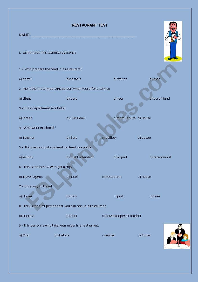 How to order in a restaurant test