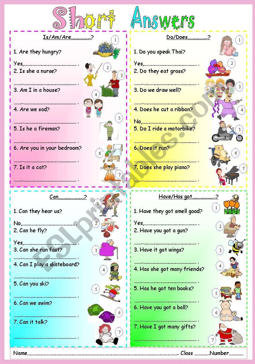 Short Answers worksheet