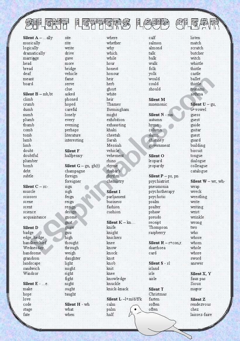 160 SILENT LETTERS words - COMPLETE collection - Poster, Boardgame, 6 exs, Notes ((6_pages)) A2 - B1 level