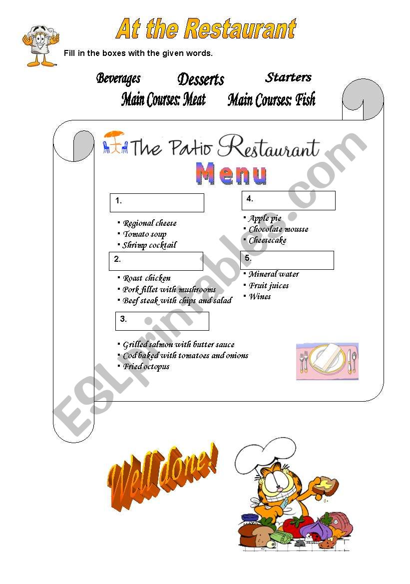 A menu worksheet