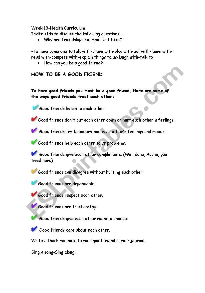 friends worksheet